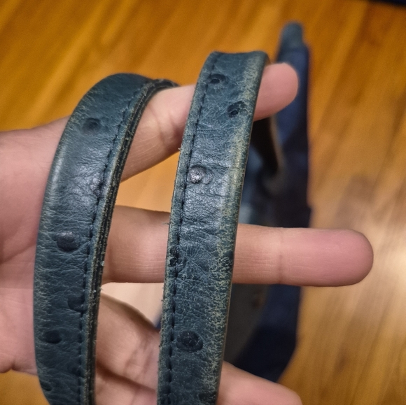 Rare Longchamp Le Pliage Ostrich Trim Nylon Croc Print Tote Blue/teal - Picture 11 of 16